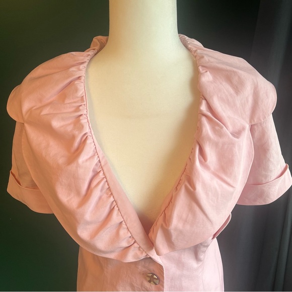 Salvatore Feraggamo Pink Blouse With Bow - Button Up Short Sleeve Shirt - Picture 9 of 13